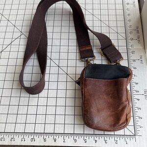Levenger Leather Crossbody Bag – Small Brown Distressed Leather Utility Pouch